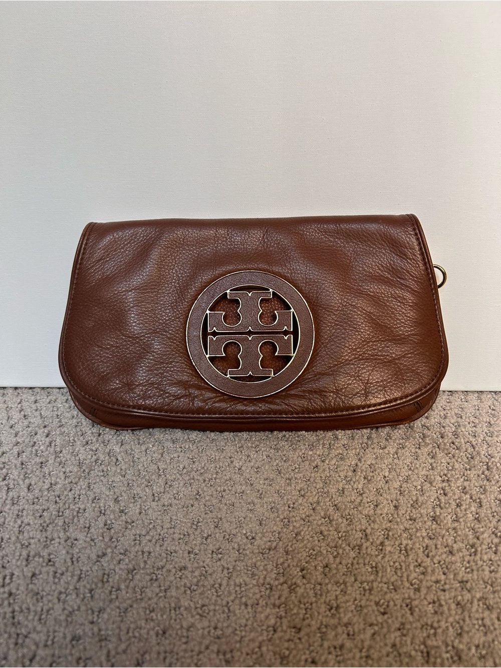 Tory Burch Brown Leather Logo Cross Body/ Clutch Bag